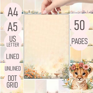 Florales Briefpapier – 50 Seiten Notizen | Liniert, Unliniert, Dot Grid | handbemaltes Briefpapier | A4, A5, US Letter PDF
