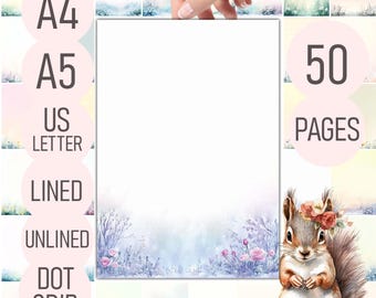 Florales Briefpapier – 50 Seiten Notizen | Liniert, Unliniert, Dot Grid | Naturinspiriertes Briefpapier | A4, A5, US Letter PDF