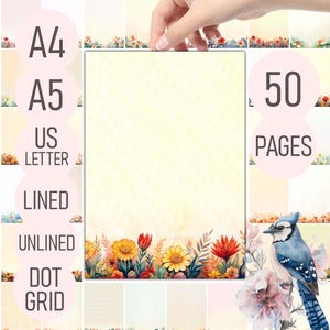 Papeterie florale imprimable – 50 pages de notes | ligné, non doublé, quadrillage | papier à lettres fantaisiste | A4, A5, lettre US PDF