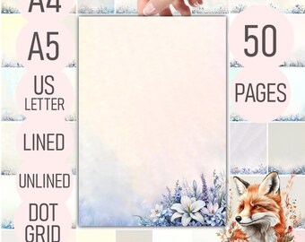 Florales Briefpapier – 50 Seiten Notizen | Liniert, Unliniert, Dot Grid | Minimalistisches Briefpapier | A4, A5, US Letter PDF