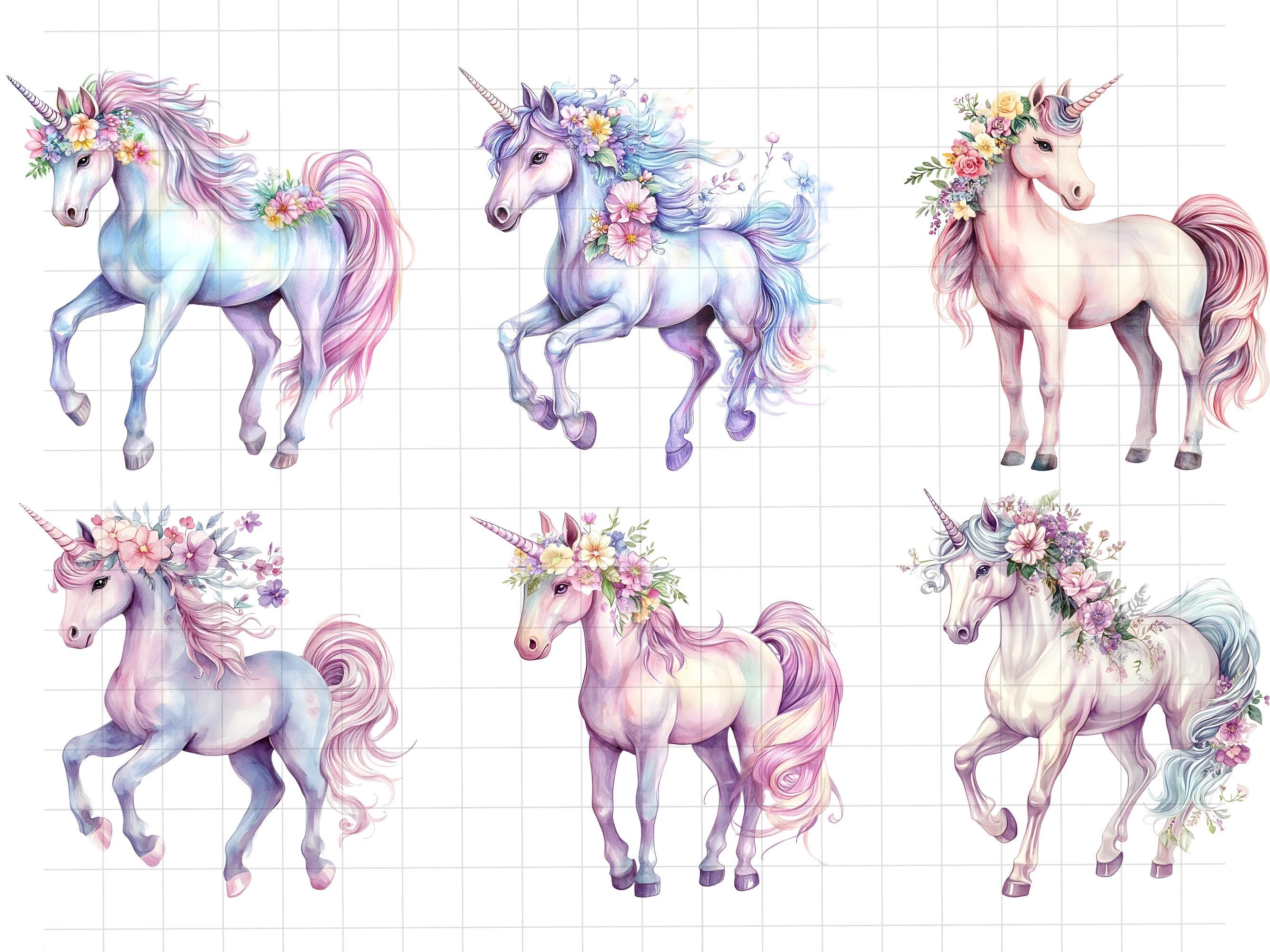 42 Cartoon Unicorn Clipart - Cute Pastel Unicorns PNG - Watercolor ...