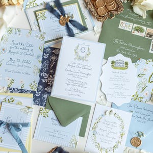 Classic Monogram Venue Wedding Invitation Suite – Semi Custom Timeless Invitations with Venue Illustration | Classic Elegant Wedding Invite