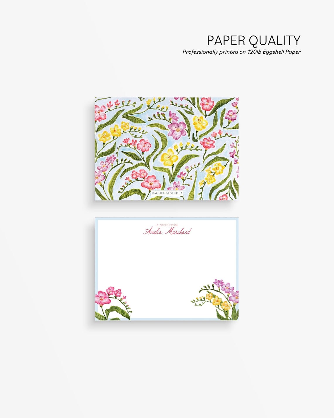 Set of 25 Personalized Watercolor Freesia Stationery Set: Custom Floral ...
