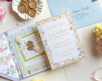 Soft Garden Party Floral Wedding Save the Date – Semi Custom Botanical Wedding Invitation | Pastel Floral Colorful Elegant Wedding Invite