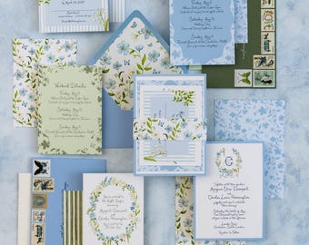 Classic Blue Hydrangea Floral Wedding Invitation Suite – Semi Custom Timeless Invitations | Classic Elegant Wedding Invite | SAMPLE KIT