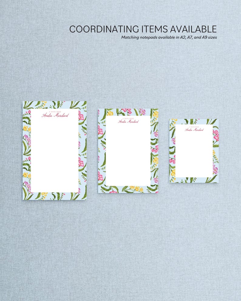 Set of 25 Personalized Watercolor Freesia Stationery Set: Custom Floral ...