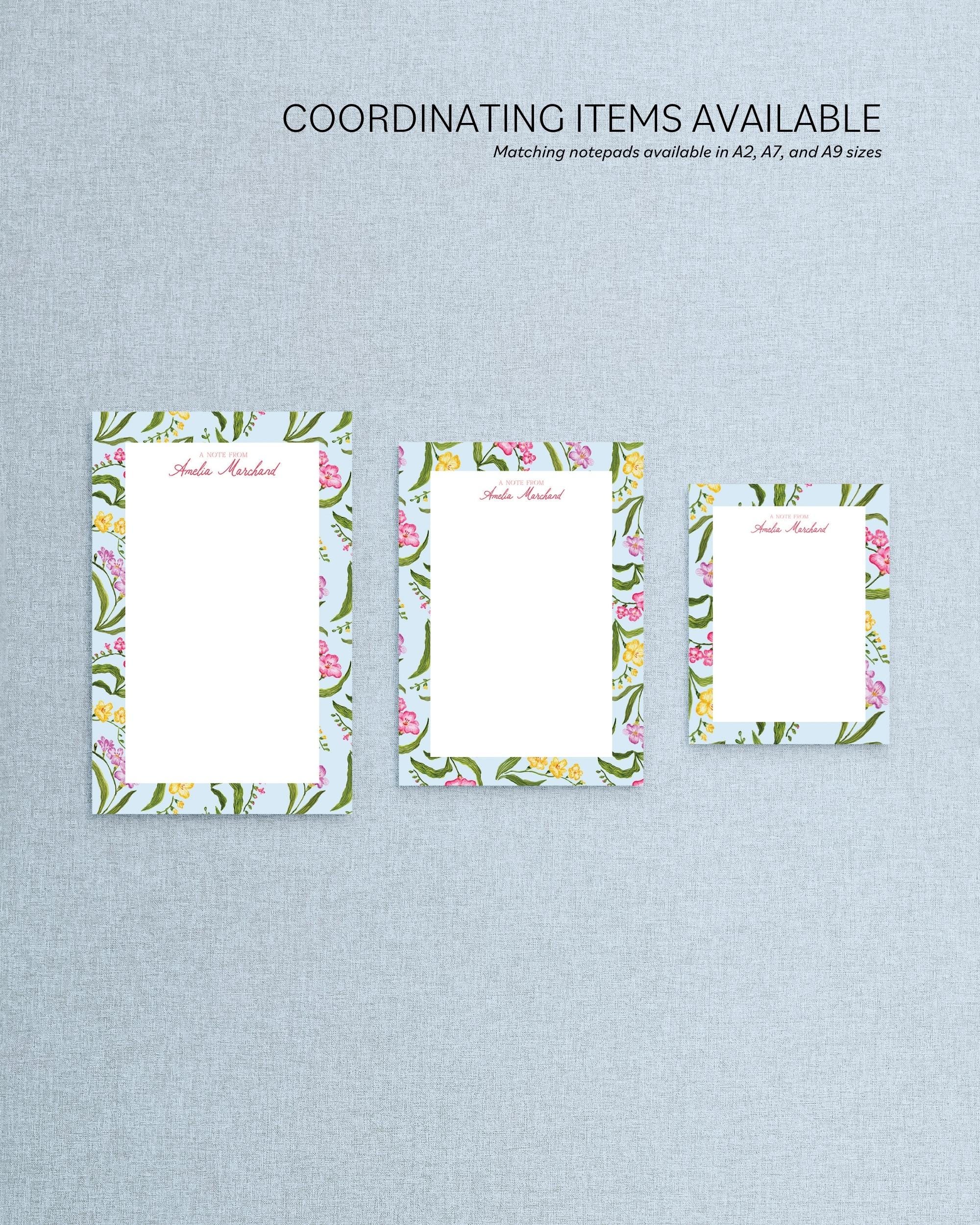 Set of 25 Personalized Watercolor Freesia Stationery Set: Custom Floral ...