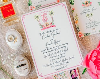 Watercolor Wedding Invitation | Custom Wedding Invitation | Hand Painted Wedding Suite | Wedding Crest Invitation | Custom Wedding Icons