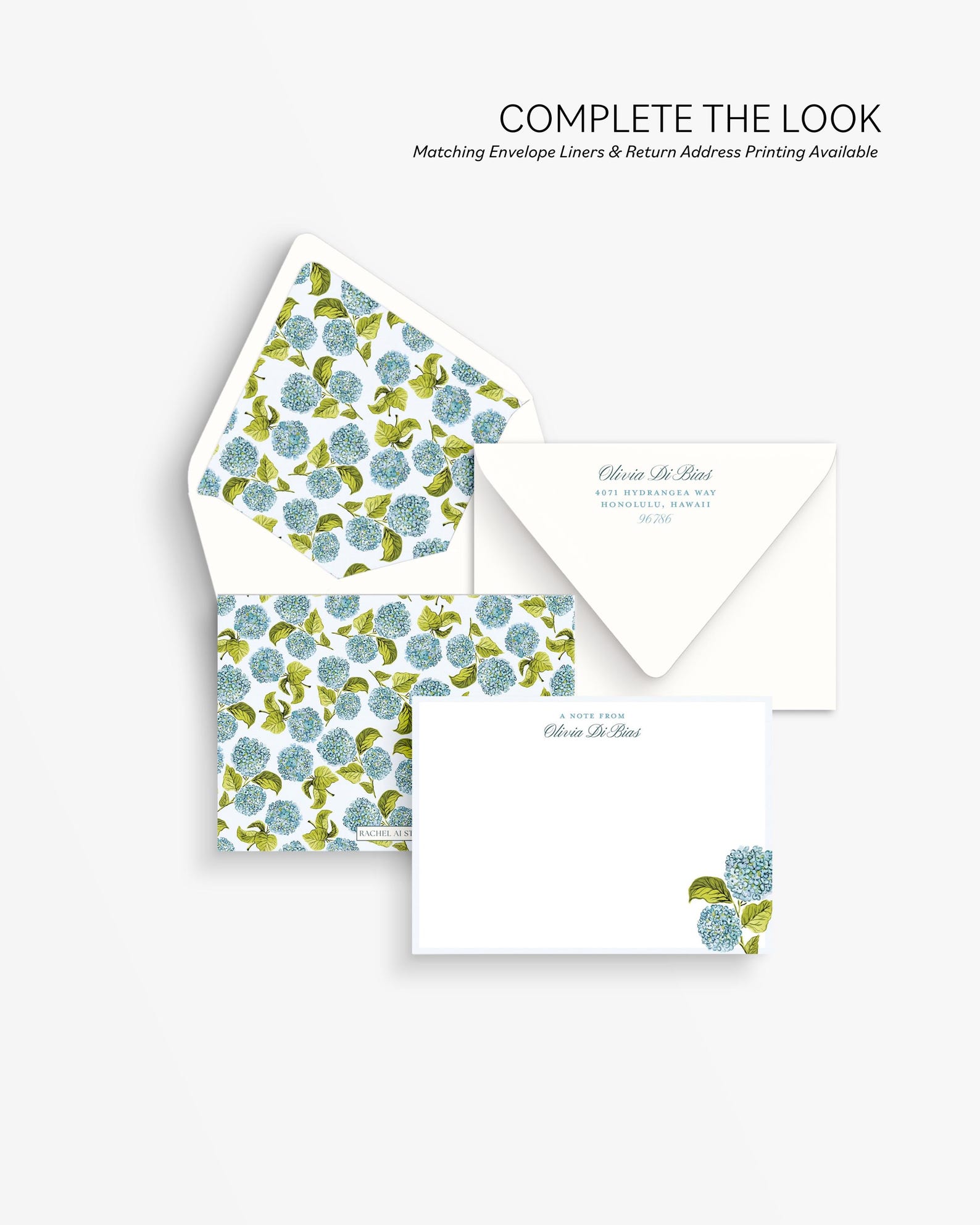 Set of 25 Personalized Watercolor Hydrangea Stationery Set: Custom ...