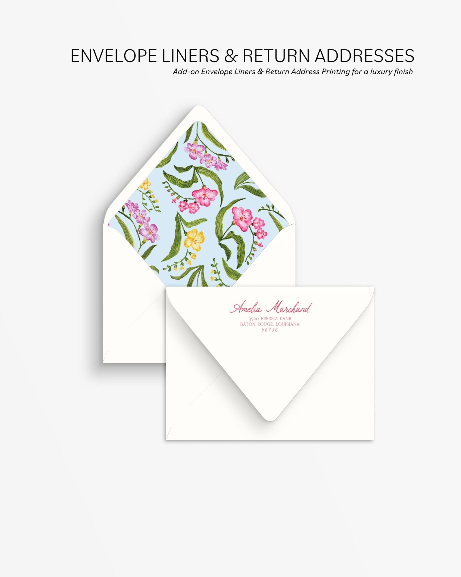 Set of 25 Personalized Watercolor Freesia Stationery Set: Custom Floral ...