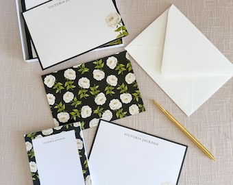 Set of 25 Personalized Watercolor Hydrangea Stationery Set: Custom ...