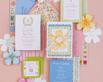 Soft Garden Party Floral Wedding Invitation Suite – Semi Custom Botanical Wedding Invitation | Pastel Floral Colorful Invite | SAMPLE KIT