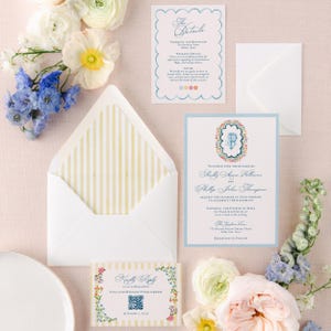 Spring Floral Wedding Invitation Suite | Garden Party Wedding Invites | Blue and Blush Elegant Invitations | Wildflower Watercolor Wedding