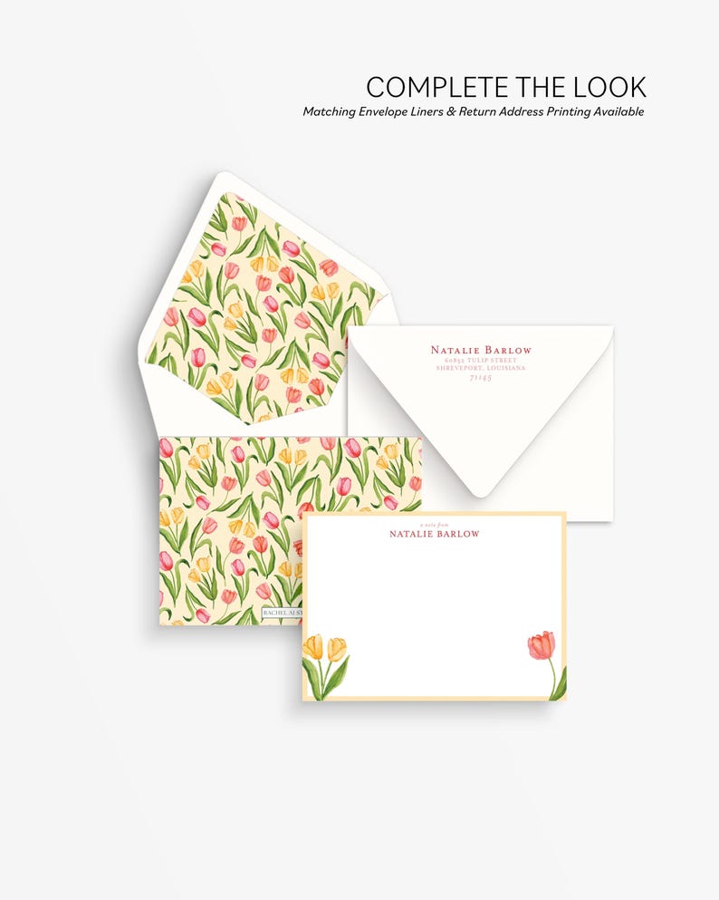 Set of 25 Personalized Watercolor Tulip Stationery Set: Custom Floral ...
