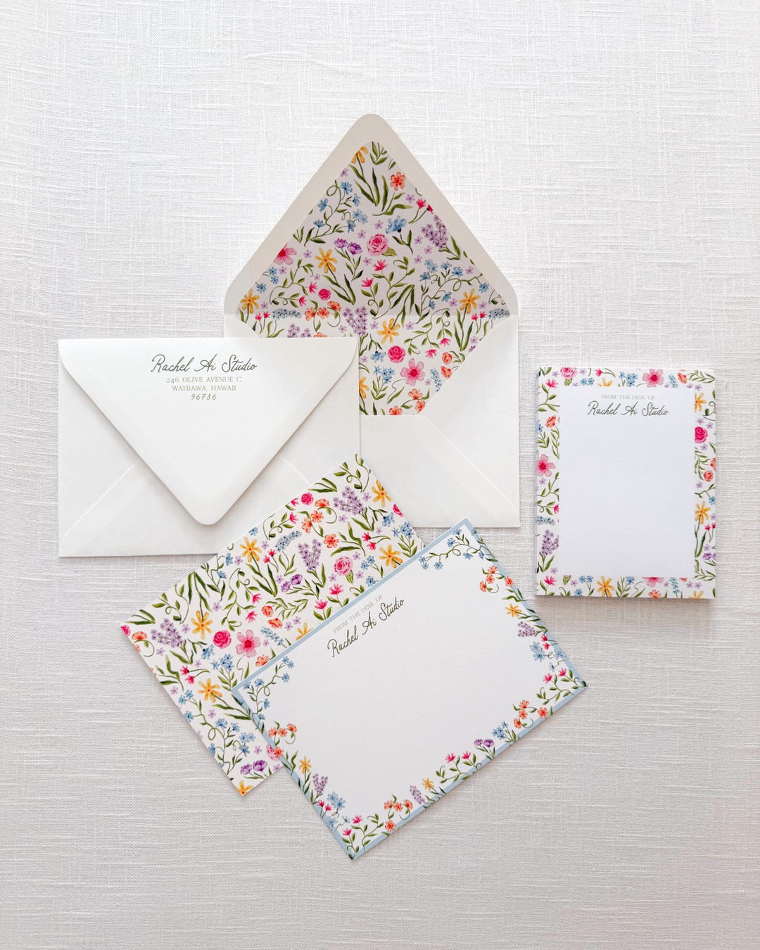 Set of 25 Personalized Watercolor Floral Stationery Set - Custom Thank ...