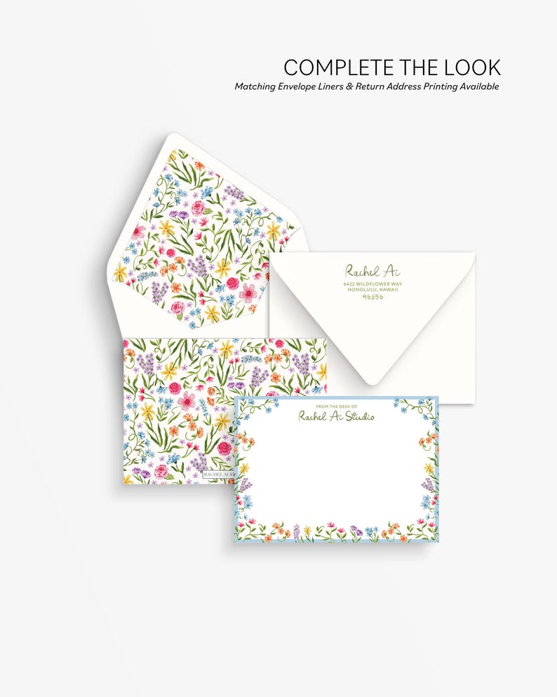 Set of 25 Personalized Watercolor Floral Stationery Set - Custom Thank ...