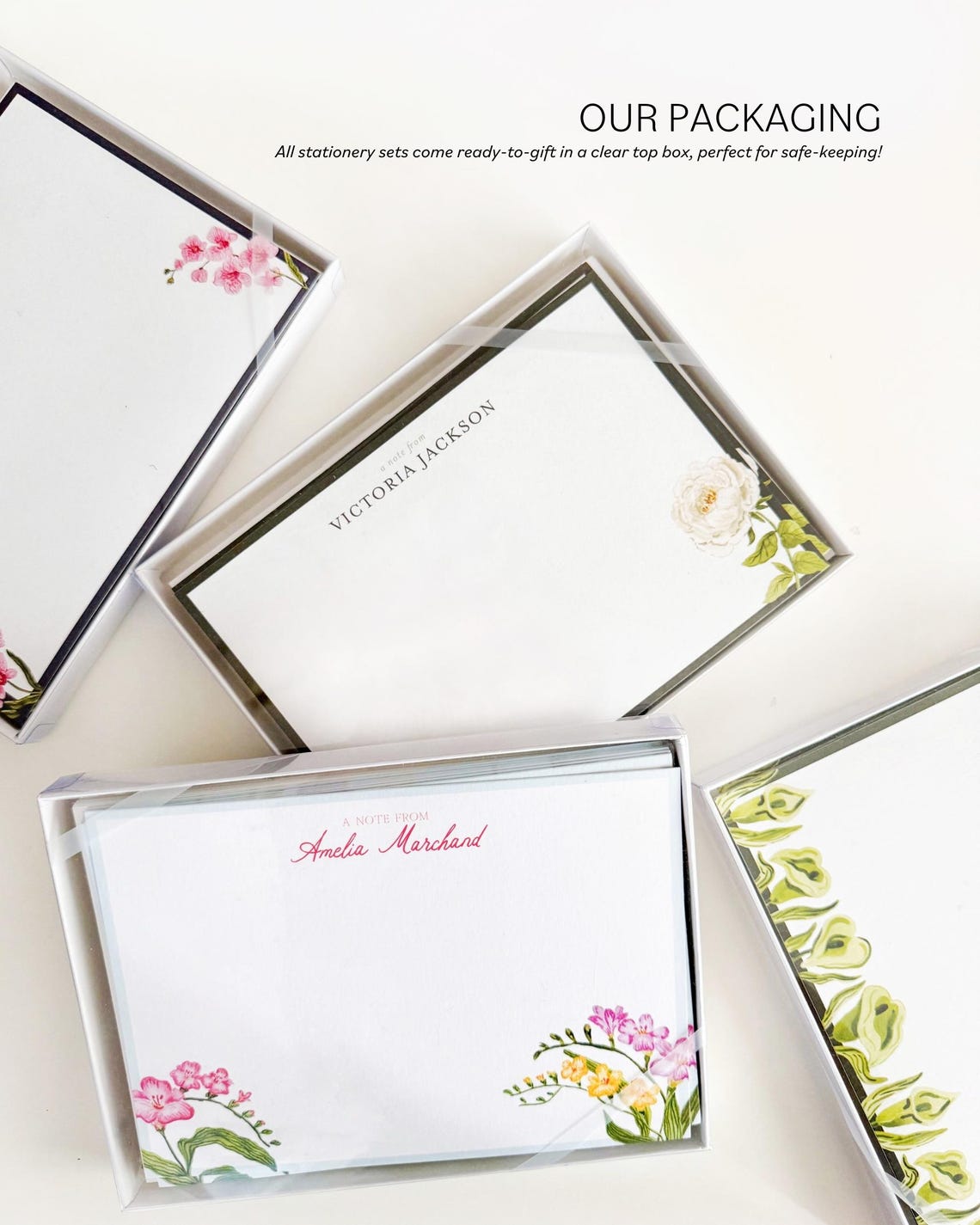 Set of 25 Personalized Watercolor Freesia Stationery Set: Custom Floral ...