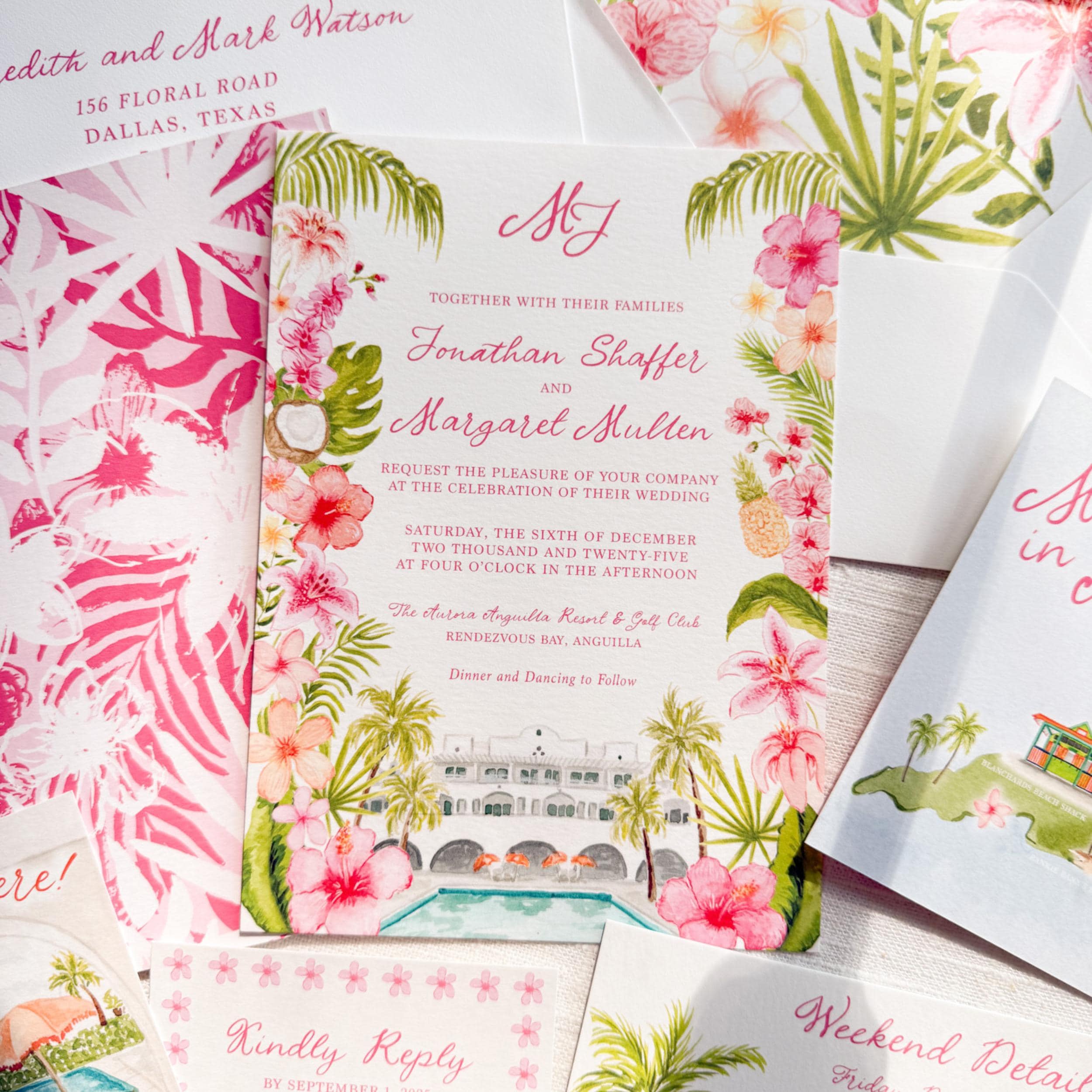 Custom Hand-Painted Watercolor Wedding Invitations