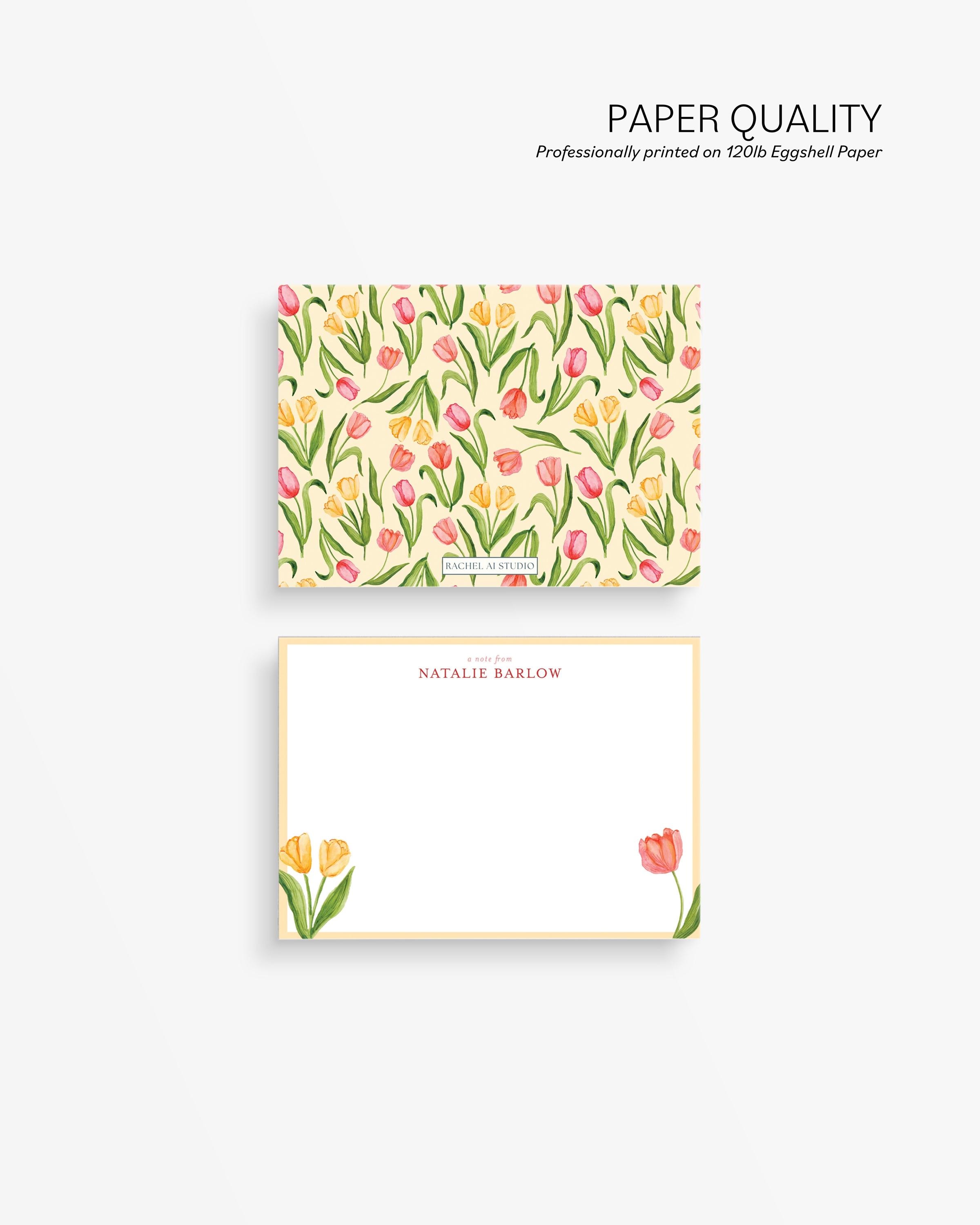 Set of 25 Personalized Watercolor Tulip Stationery Set: Custom Floral ...