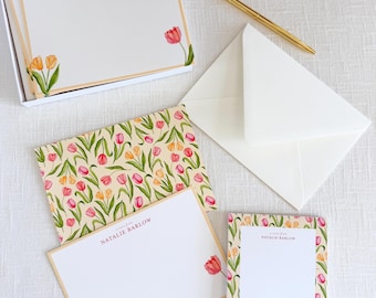 Personalized Watercolor Tulip Stationery, Custom Stationery A7 Size, Custom Notecards Women, Custom Thank You Cards, Floral Stationery