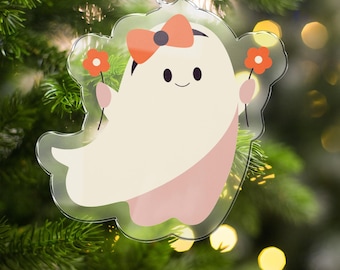 Decorazione fantasma di Halloween: acrilico con fiocco e fiori