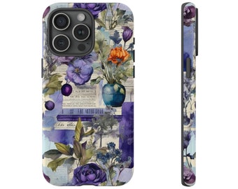 Purple Floral Tough Phone Case: Vintage Eclectic Design