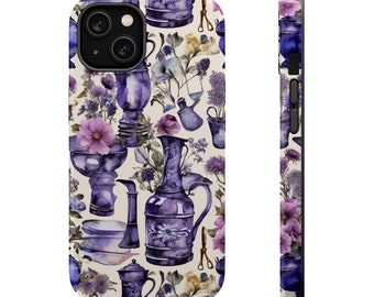 MagSafe Tough Case Purple Vintage Kitchen  Retro Flowers Boho Cases Collage  Botanical  design Phone for iPhone 14, Iphone 15 Case