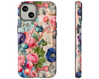 Purple Floral Tough Phone Case: Vintage Eclectic Design