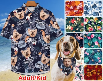 Custom Hawaiian Shirt with Dog Faces Text Name, Dog Hawaiian shirt, Hawaii Shirt for Men, Personalized Hawaiian Shirt,Tropocal Shirt for Dad