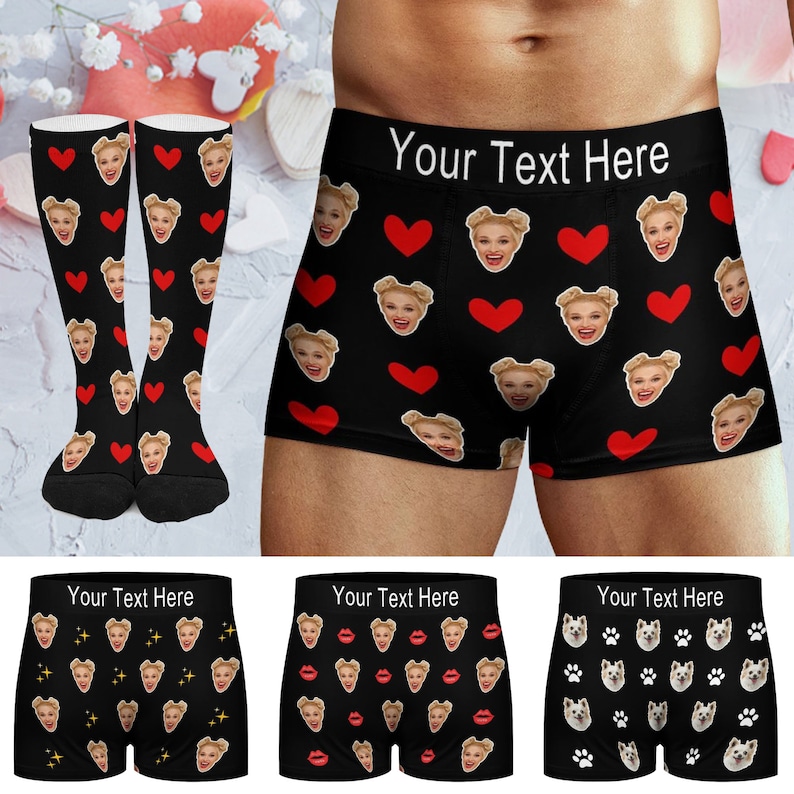 Custom Men Boxer Briefs & Socks, Personalized underwear men, Anniversary Gift for Him, Personalized Face Men Boxer, Father's Day Gift Him image 1