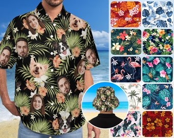 Custom Hawaiian Shirt matching Bucket Hat for Bachelorette Party, Dog Hawaiian shirt, Hawaii Shirt for Men,Personalized Hawaiian Shirt Women
