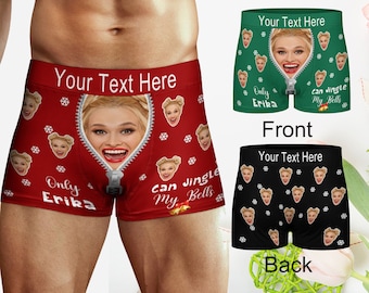 Only you Can jingle My bells, Personalized Face Boxer with Text Name, Custom Men Boxer Briefs, custom underwear men,Anniversary Gift for Him