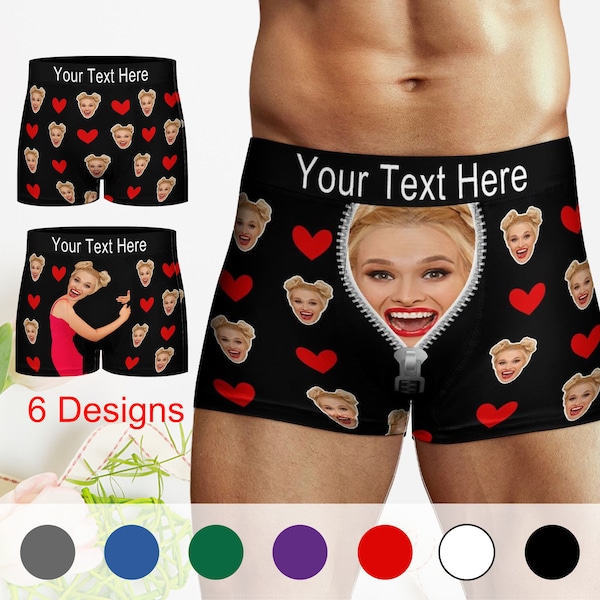 Personalized Face Boxer with Text Name, Custom Men Boxer Briefs, custom underwear men, Birthday Gift for Him, Personalized Face Men Boxer