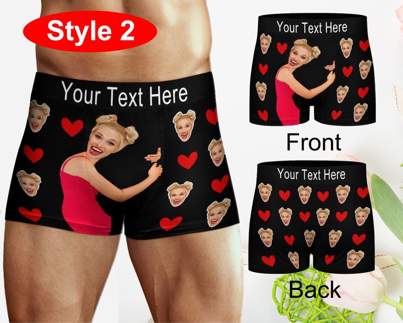 Personalized Face Boxer with Text Name, Custom Men Boxer Briefs, custom underwear men, Birthday Gift for Him, Personalized Face Men Boxer image 3