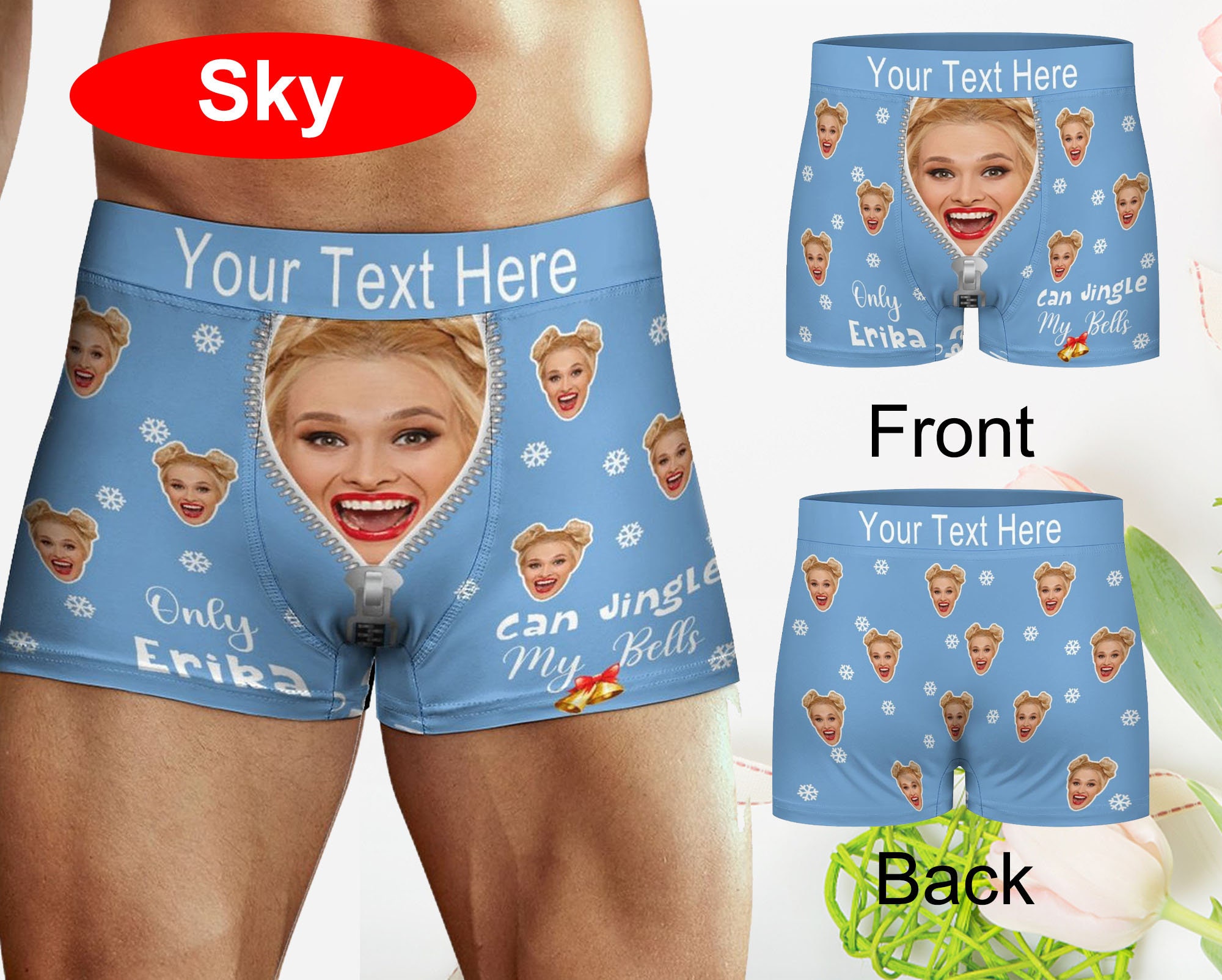 Only You Can Jingle My Bells, Personalized Face Boxer With Text Name