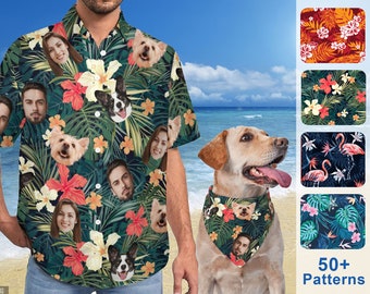 Custom Dog Hawaiian Shirt with Faces, Dog Hawaiian shirt, Hawaii Shirt for Men, Personalized Hawaiian Shirt, Custom Tropical Shirts for Dad