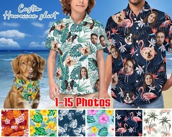 Custom Hawaiian Shirt with 1-15 Faces/Photos/Logos, Dog Hawaiian shirt, Hawaii Shirt for Men, Personalized Hawaiian Shirt, Birthday Shirts