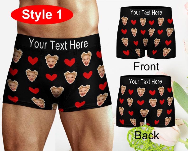 Personalized Face Boxer with Text Name, Custom Men Boxer Briefs, custom underwear men, Birthday Gift for Him, Personalized Face Men Boxer image 2