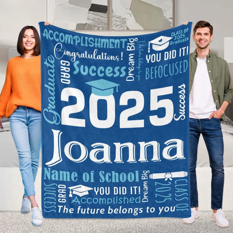 💖Buy 2 Free Shipping💖2025 Graduation Blanket, Personalized Graduation Gift, Senior Graduation Gift, Custom Name Graduation Blanket Gift for Her/Him, Class of 2025