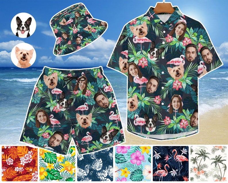 Custom Hawaiian Shirt Trunks with Face for Party, Dog Hawaiian shirt, Hawaii Shirt for Men,Personalized Hawaiian Shirt,Custom Tropical Shirt image 1