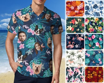 Custom Polo Hawaiian Shirt with Face, Custom Golf shirt, Personalized Short Sleeve Golf Shirt with Fsce, Custom Polo Shirt for Boss Birthday