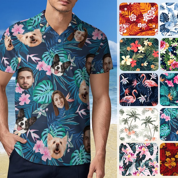 Custom Polo Hawaiian Shirt with Face, Custom Golf shirt, Personalized Short Sleeve Golf Shirt with Fsce, Custom Polo Shirt for Boss Birthday