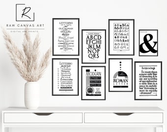 Vintage Typography Gallery Wall - Black and White Manuscript Prints