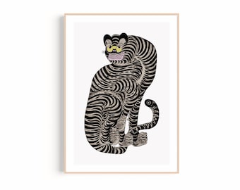 Tiger Wall Art Print: Vintage Oriental Striped Poster (Digital Download)