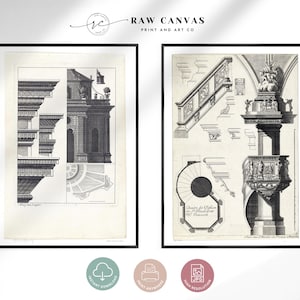 Printable Vintage Architecture Art | Digital Line Art, Wall Decor, Printable 1600s & 1700s, Architectural Prints, Digital Download