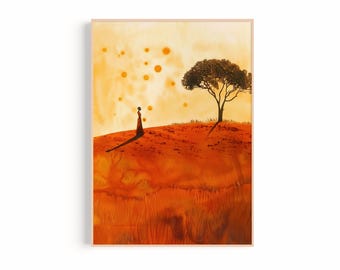 African Sunset Art Print: Minimalist Boho Decor (Digital Download)