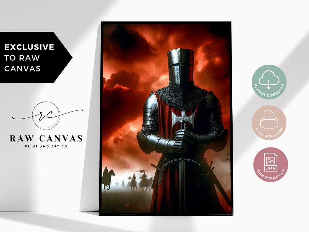 Knights Templar Wall Art Printable, Medieval Crusader Decor, Warrior ...