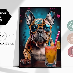 Funky French Bulldog Digital Download | Retro Neon Dog Wall Art | Printable Pop Art Poster | Frenchie Decor for Pet Lovers, Neon Poster