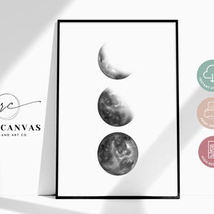 Minimalist Moon Phase Art Print | Celestial Wall Decor, Black & White Lunar Digital Download, Moon Phase Digital Wall Decor, Moon Wall Art