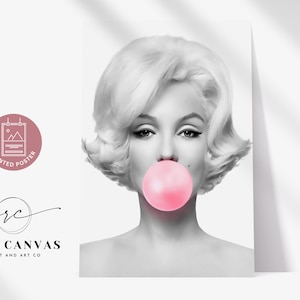 Lámina artística de Bubblegum Monroe, póster rosa de Marilyn Monroe, decoración de pared retro de moda, estilo vintage moderno